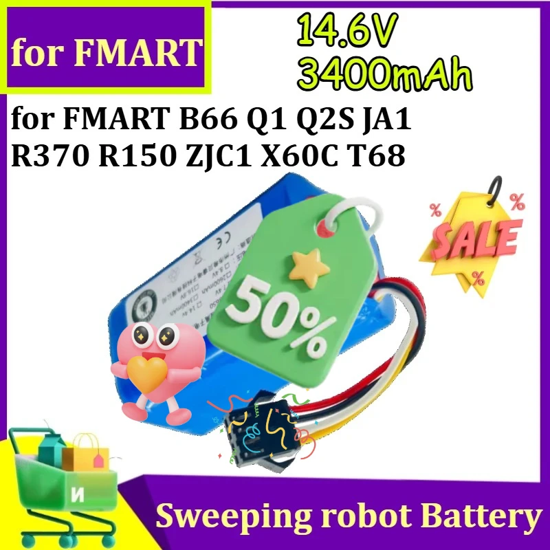 

Аккумуляторы 14.6V 3400mAh для роботов-пылесосов FMART B66 Q1 Q2S JA1 R370 R150, ZJC1 X60C T68