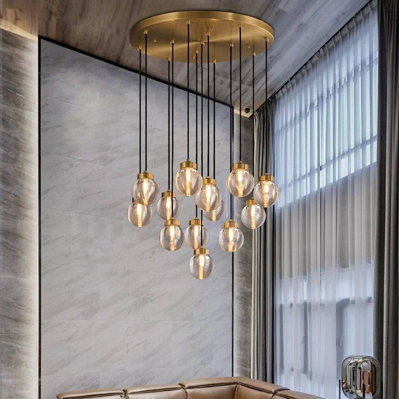 Elegant Black Cord Pearl round Chandelier Solid Globe Crystal Pendant Ceiling Light for Foyer Staircase Hanging Lamp