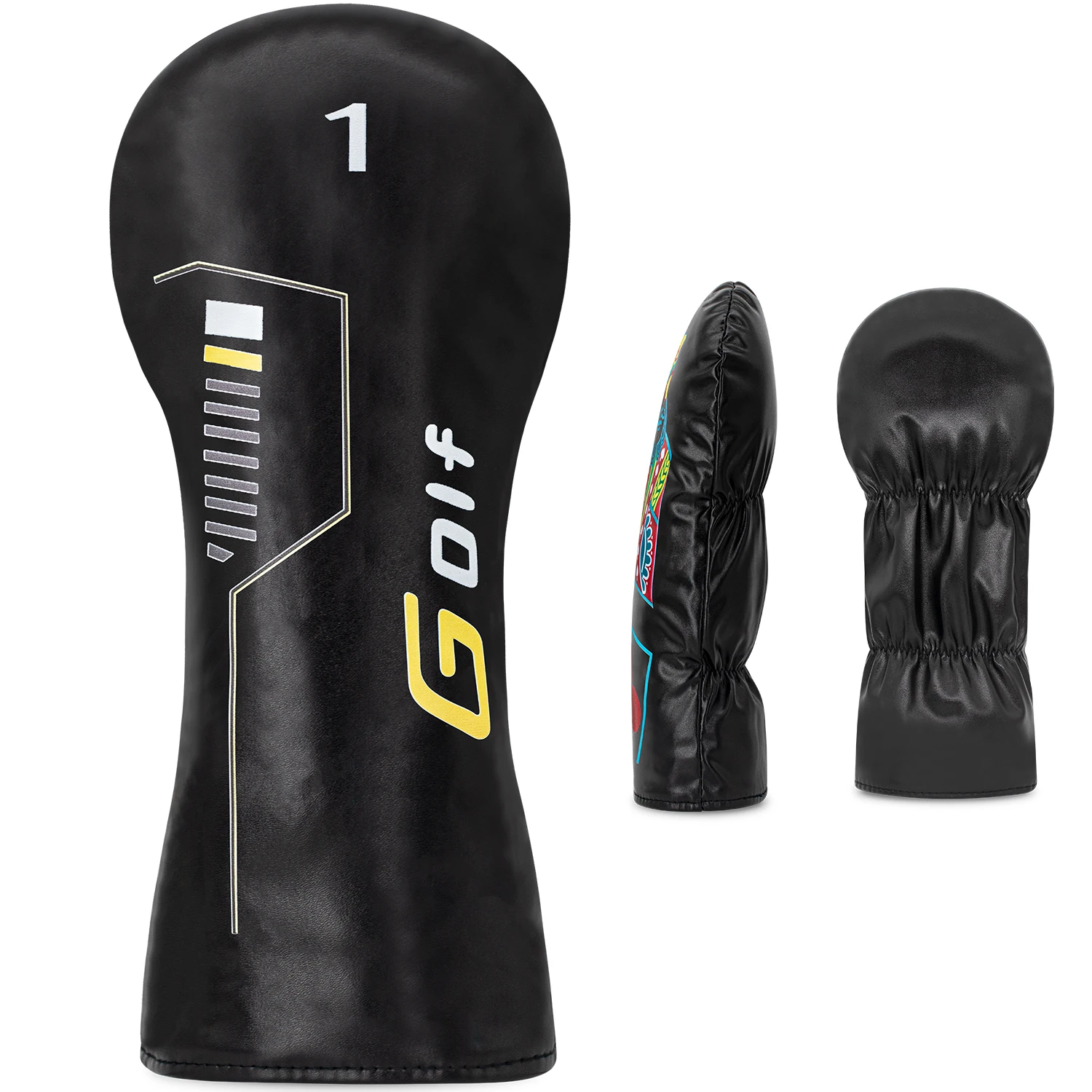 1PC/4PCS Printed Yellow Golf Letter Golf Headcover Black PU Golf Wood Club Head Cover For Driver Fairway Hybrid