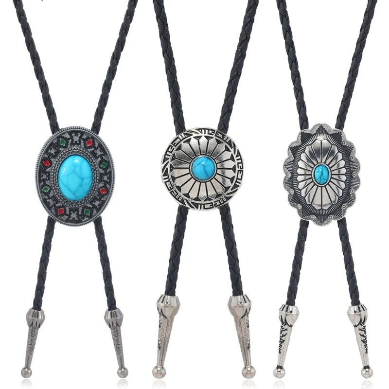 3pcs Turquoise Bolo Ties Business Neckwear Western Necktie Business Shirt Bolo Tie Decorative Tie for Casual and Formal D5QB