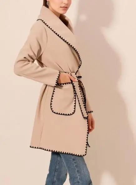 

2025 Elegant New Fashion Casual Coat Popular Warm Long Sleeved Big Collar Women's Woolen Lace Up Autumn Winter Versatile Jacket