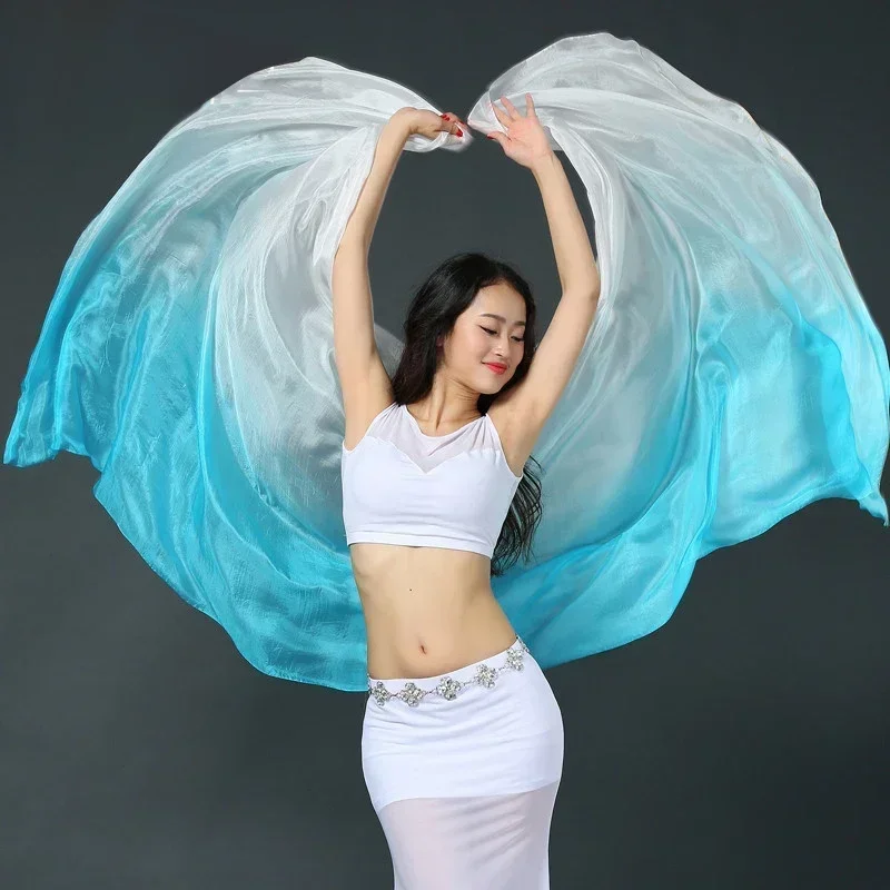 النساء 100% الحجاب الحرير وشاح الرقص الشرقي اليد رمي التدرج شال حريري مخصص حقيقي 200 سنتيمتر 250 سنتيمتر 270 سنتيمتر الاطفال الكبار 24 اللون