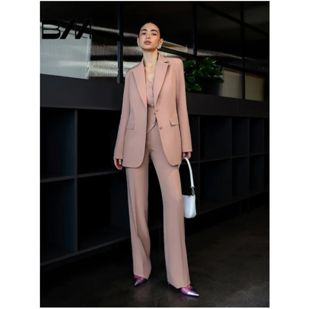 Elegant Green Pink Women's Two Piece Set 3 Piece Jacket Pants Vest Suits for Female Slim Fit Formal Office Lady Blazers Sets