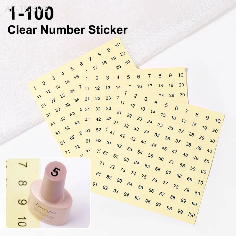 3Sheets 1-100 Clear Number Stickers for Nail Polish Color Gel Varnish Marking Digital Labeling Manicure Tool