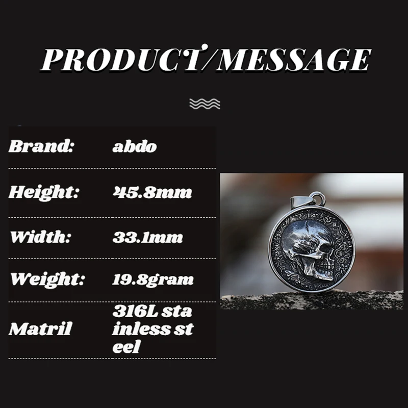 Hip-hop Punk Stainless Steel 2 Side Skull for Women Men Rock Cool Domineering Skeleton Pendant Necklace Boyfriend Jewelry