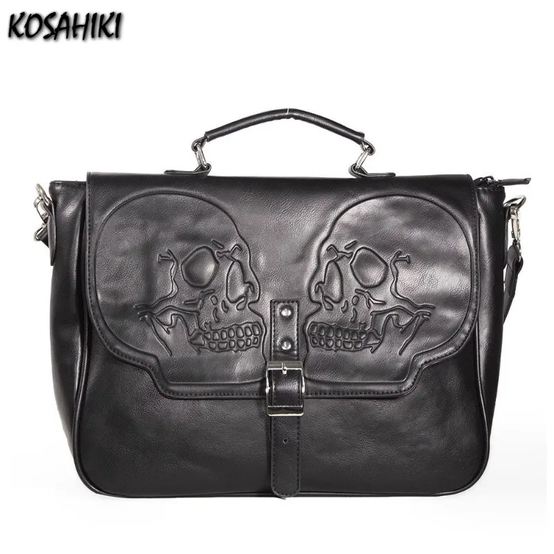 High-capacity Vintage Gothic Skull Shoulder Bag 2024 Women Punk Fashion Handbags Streetwear Grunge Crossbody Bags Y2k Aesthetic