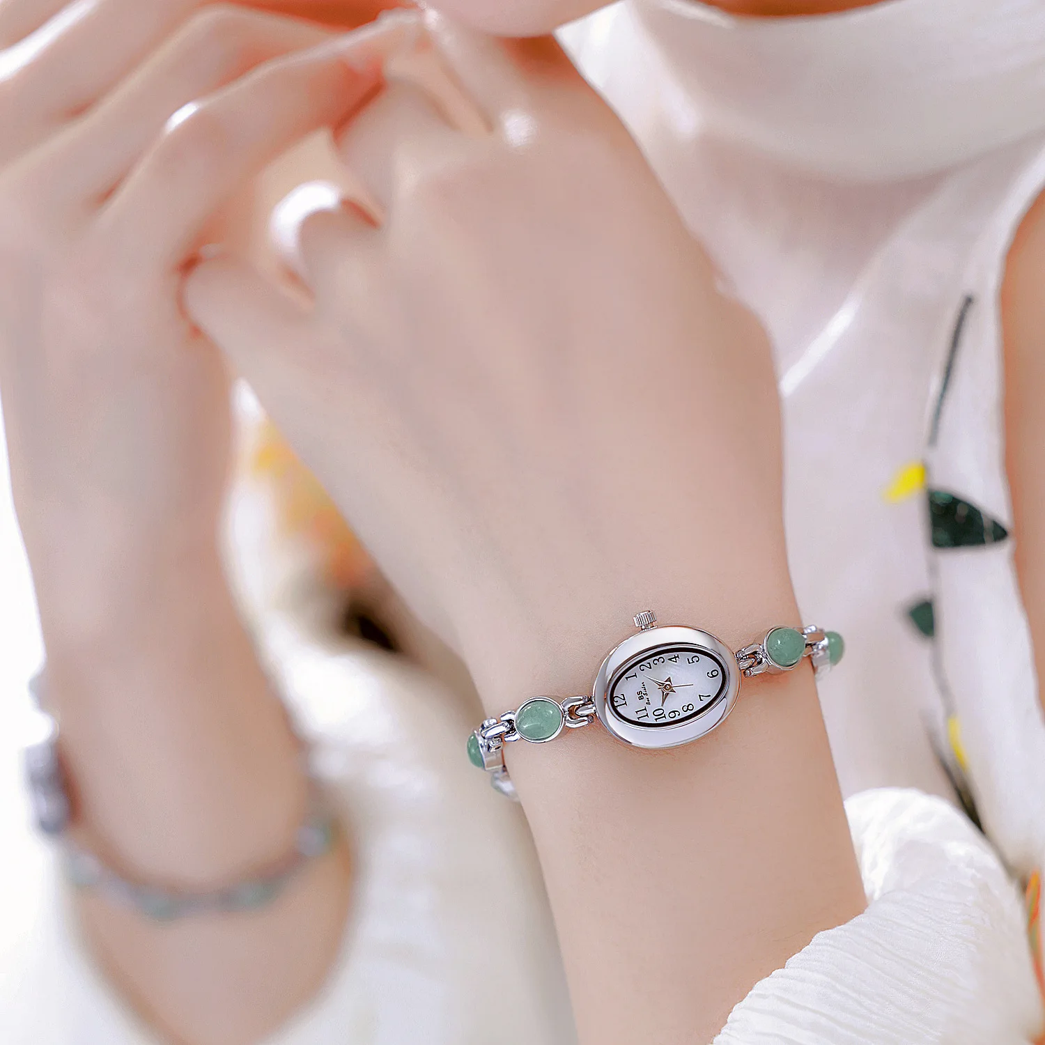 Relojes elegantes para mujer, pulsera de Jade de piedra Natural DongLing, reloj resistente al agua de lujo, reloj de mano plateado para regalos de mujer