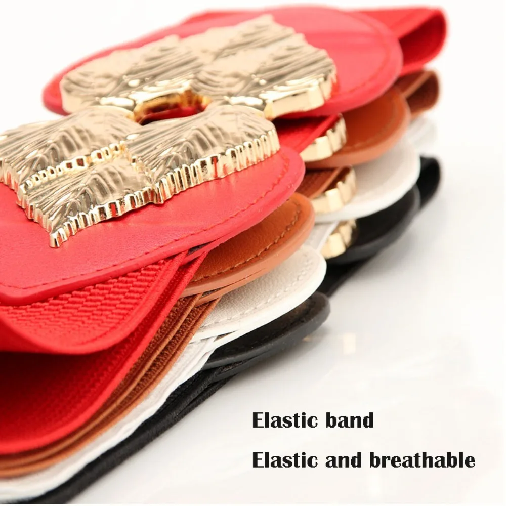 Casual Retro Stretch Belt Wide Breathable Elastic Waistband Leaf Buckle Design Corset Waistband