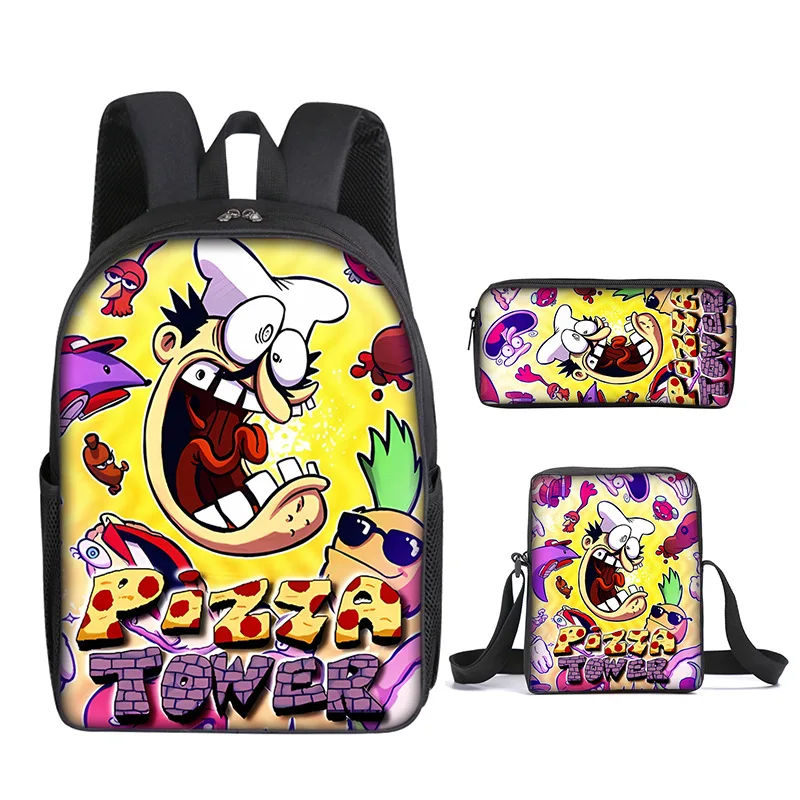 Popular Youthful Novelty pizza tower 3D Print 3pcs/Set Student Travel bags Laptop Daypack Backpack Shoulder Bag Pencil Case