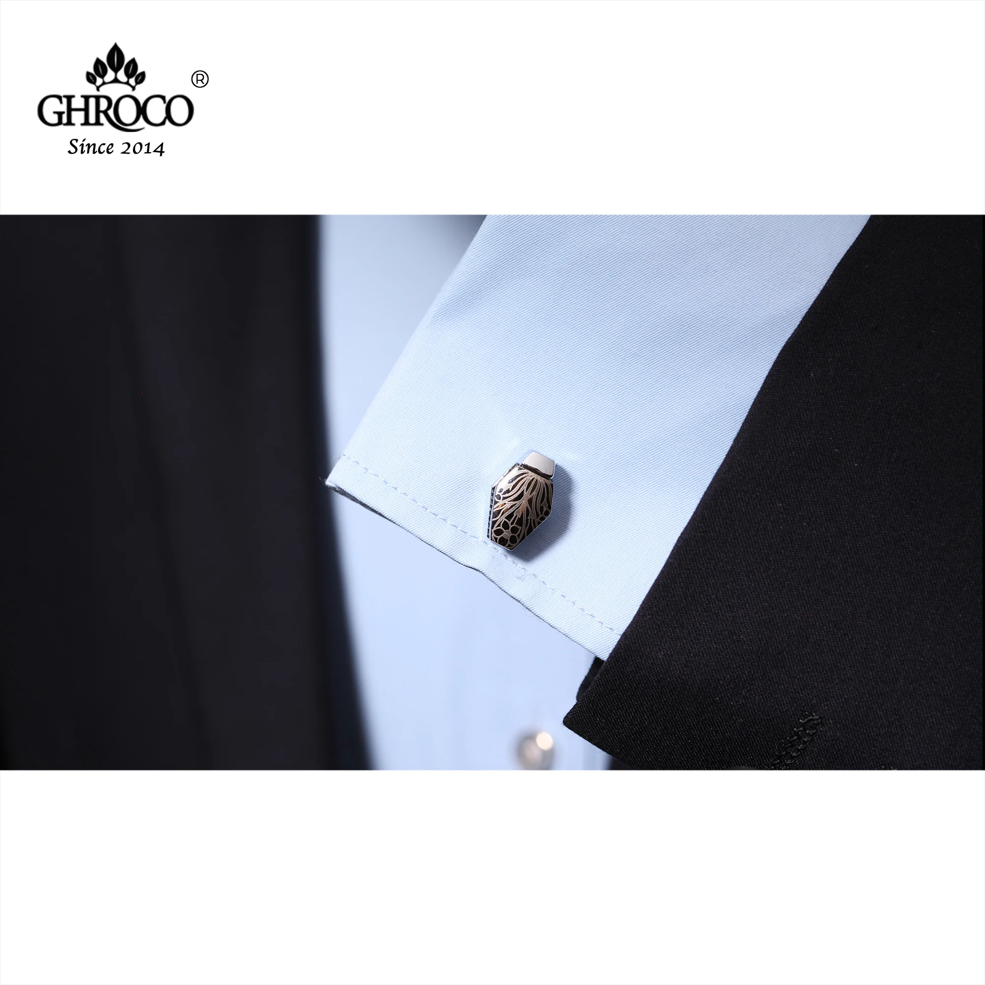 GHROCO High Quality Exquisite Surface Laser Printed Hexagon Shirt Cufflinks Fashion Luxury Gifts for Business Men Women Wedding