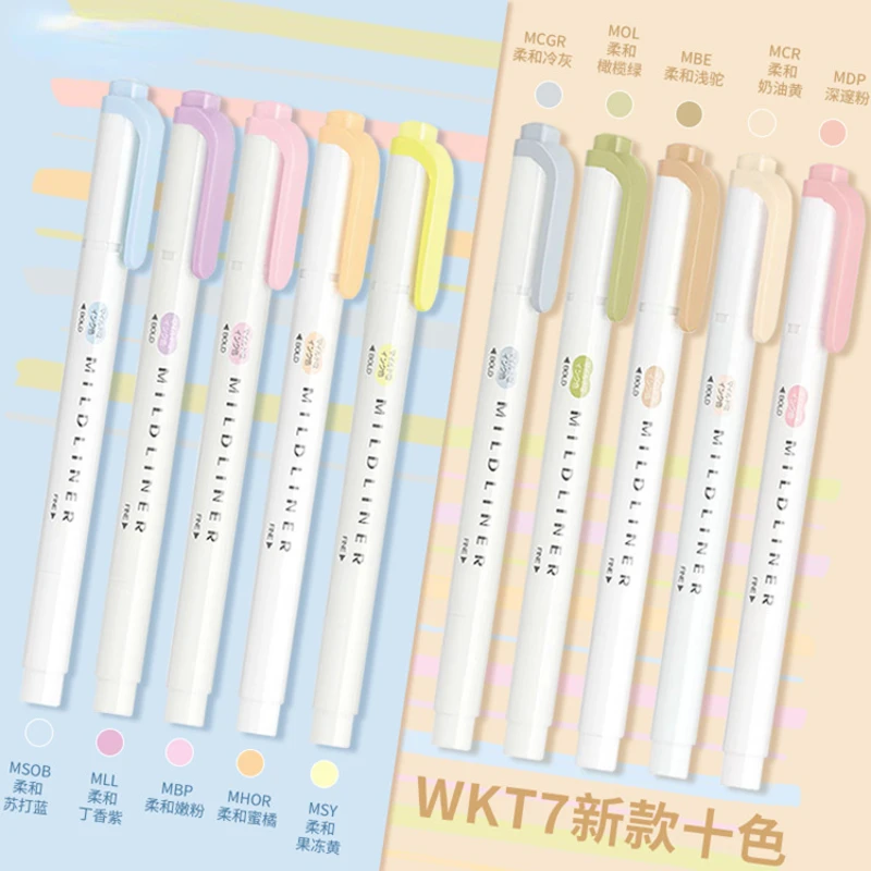 Creative Fresh and Soft Style 10 Colors Highlighter Bright Colors and Durable Highlighter with 4mm Thick Pen Tip marker pens