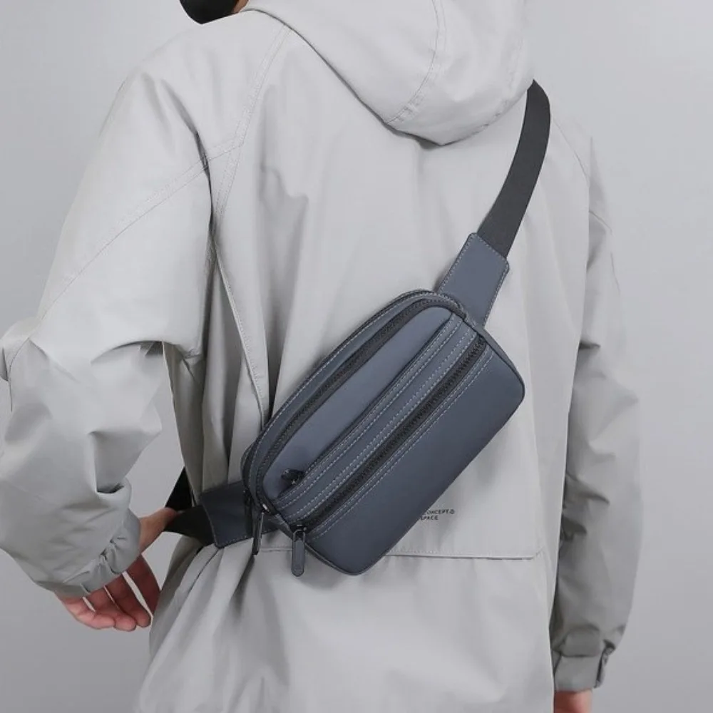 

Portable PU Men's Waist Bag Adjustable Lightweight Crossbdoy Chest Bag Multilayer Single Shoulder Running Pouch Belt Gym