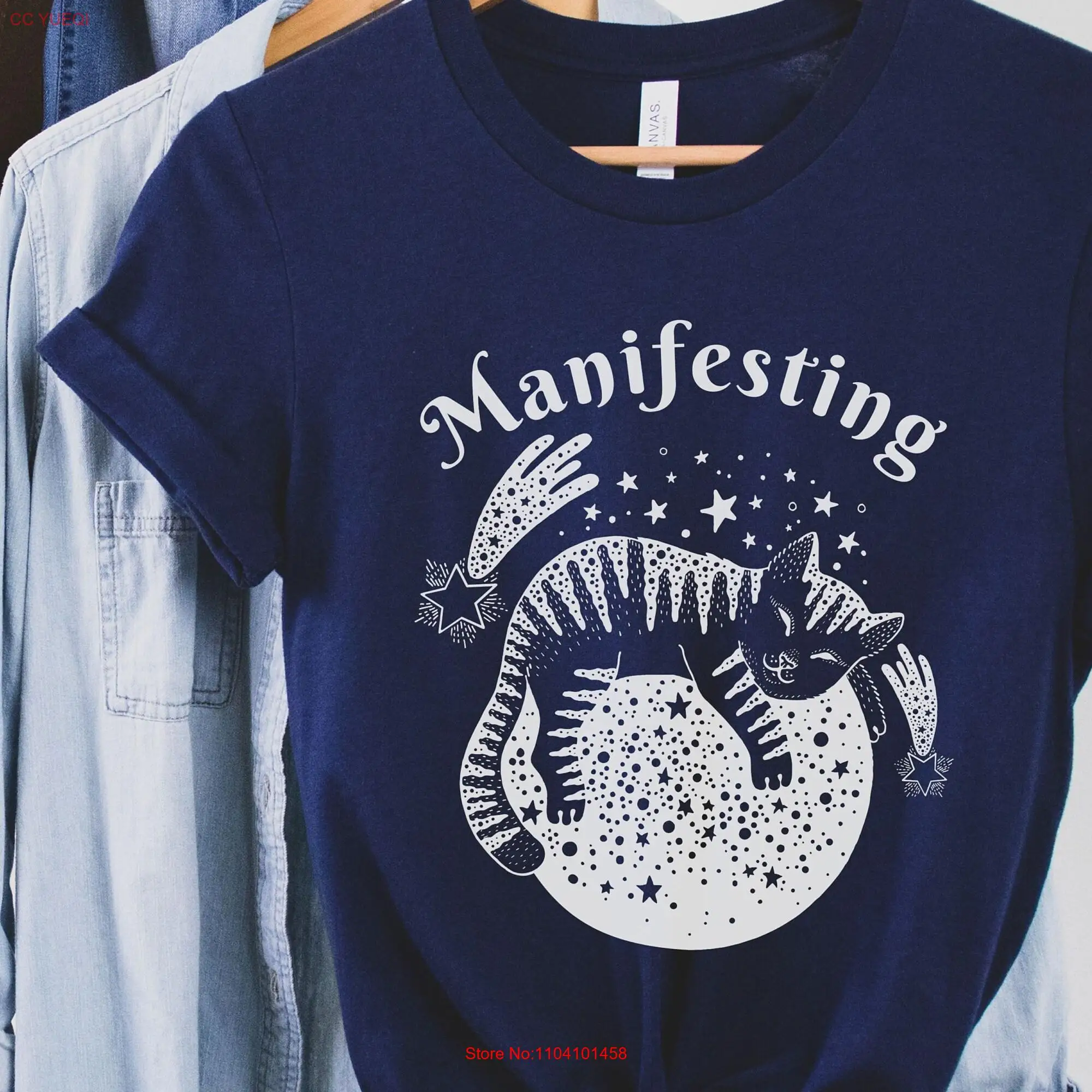 Manifesting T Shirt Manifestation Manifester Manifest Cat Lover Stars Celestial Mom long or short sleeves