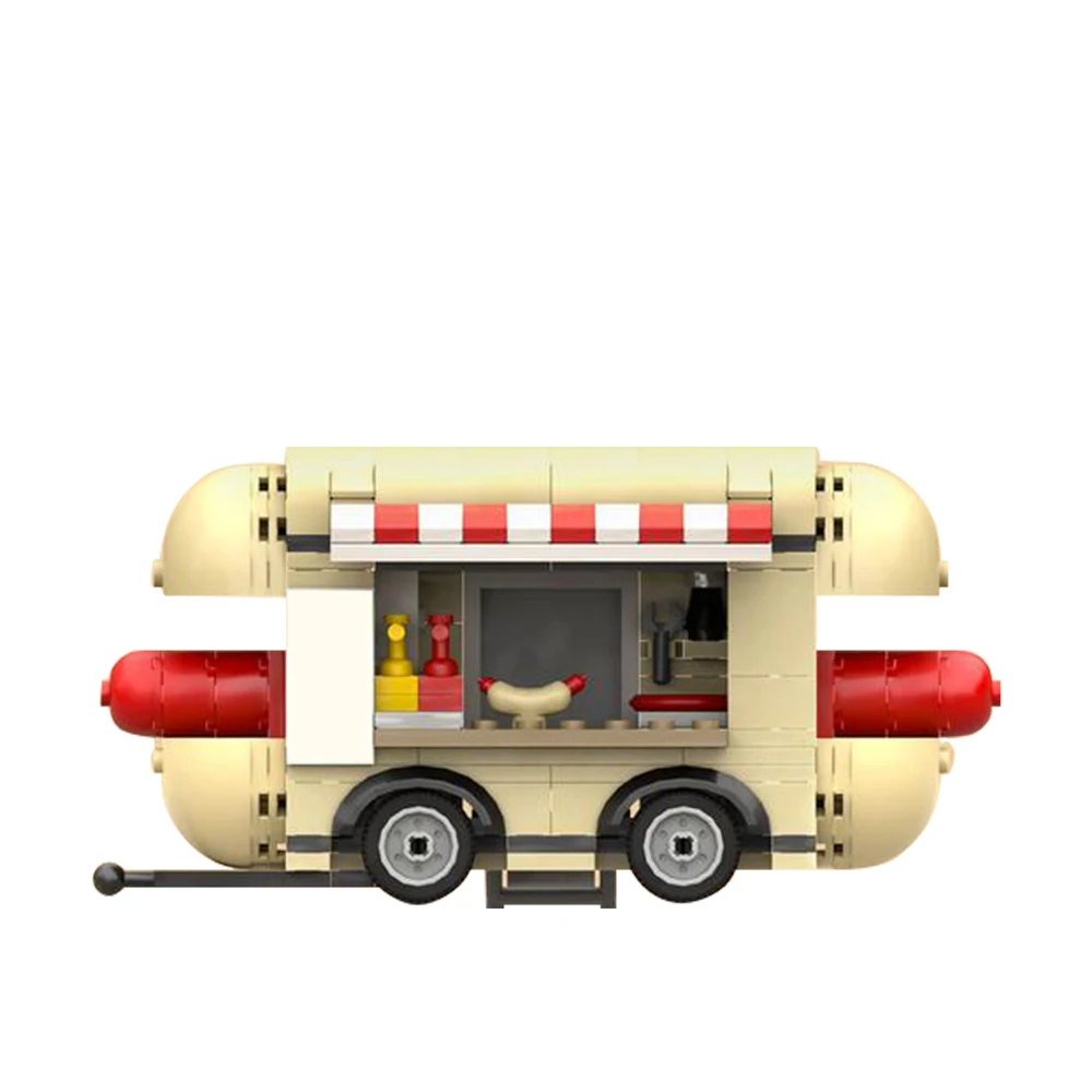 MOC Hotdog Trailer Building Blocks Store Architecture Bricks with Sets City Street View Toys for Children Girls Idea Gift