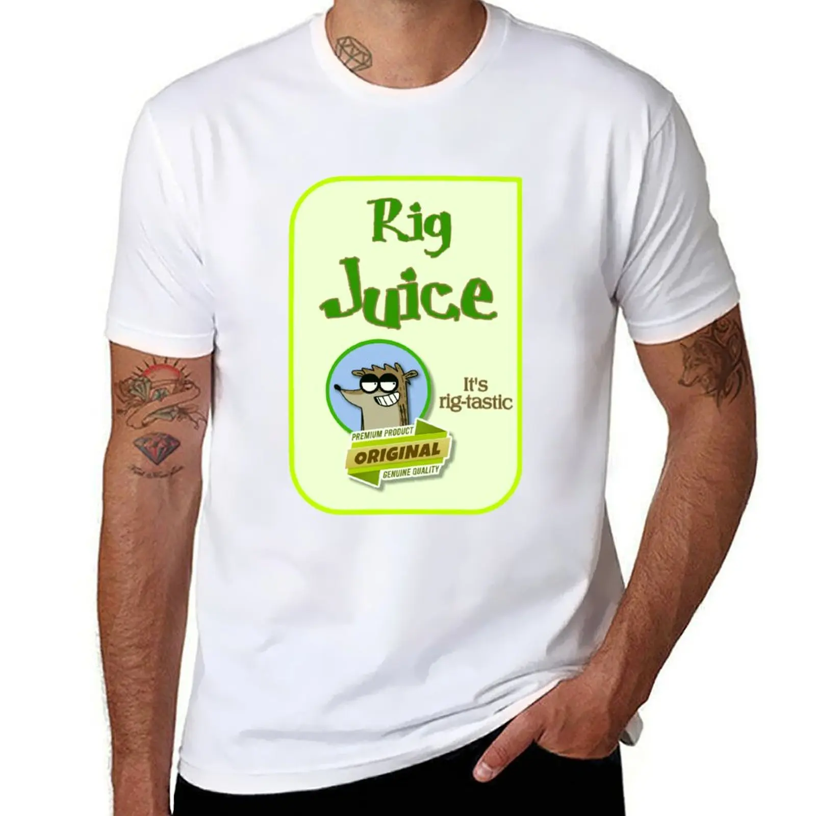 

Rig Juice Brand Label Funny Rigby Creation T-Shirt man t shirts cotton t shirt custom print funny t shirts man T-Shirt