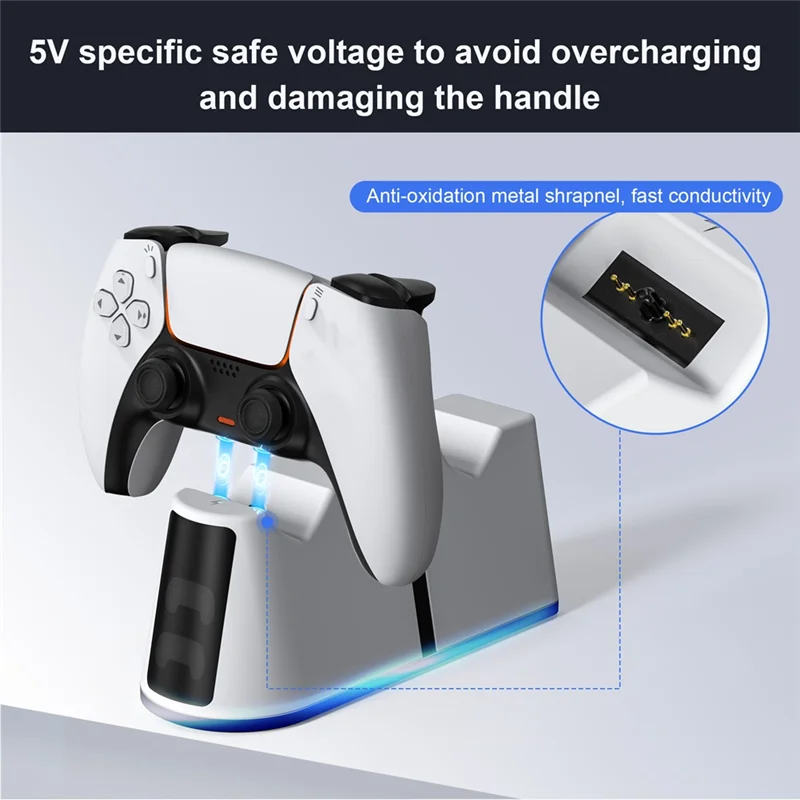 ABGN RGB Led cargador de controlador Dual para PS5/controlador Dualsense inalámbrico delgado Joystick Gamepad base de carga