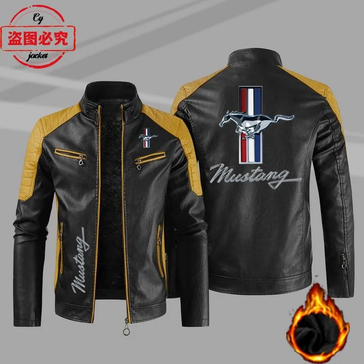 Spring and autumn leather jacket Ford Mustang racing LOGO retro washed pu windproof autumn and winter men's team coat