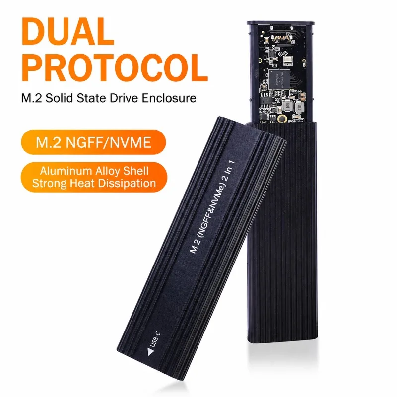 Aluminum M.2 SSD Enclosure Type-C 3.1 10Gbps Dual Protocol Adapter Support NVMe & NGFF SATA Solid State Drive External Storage
