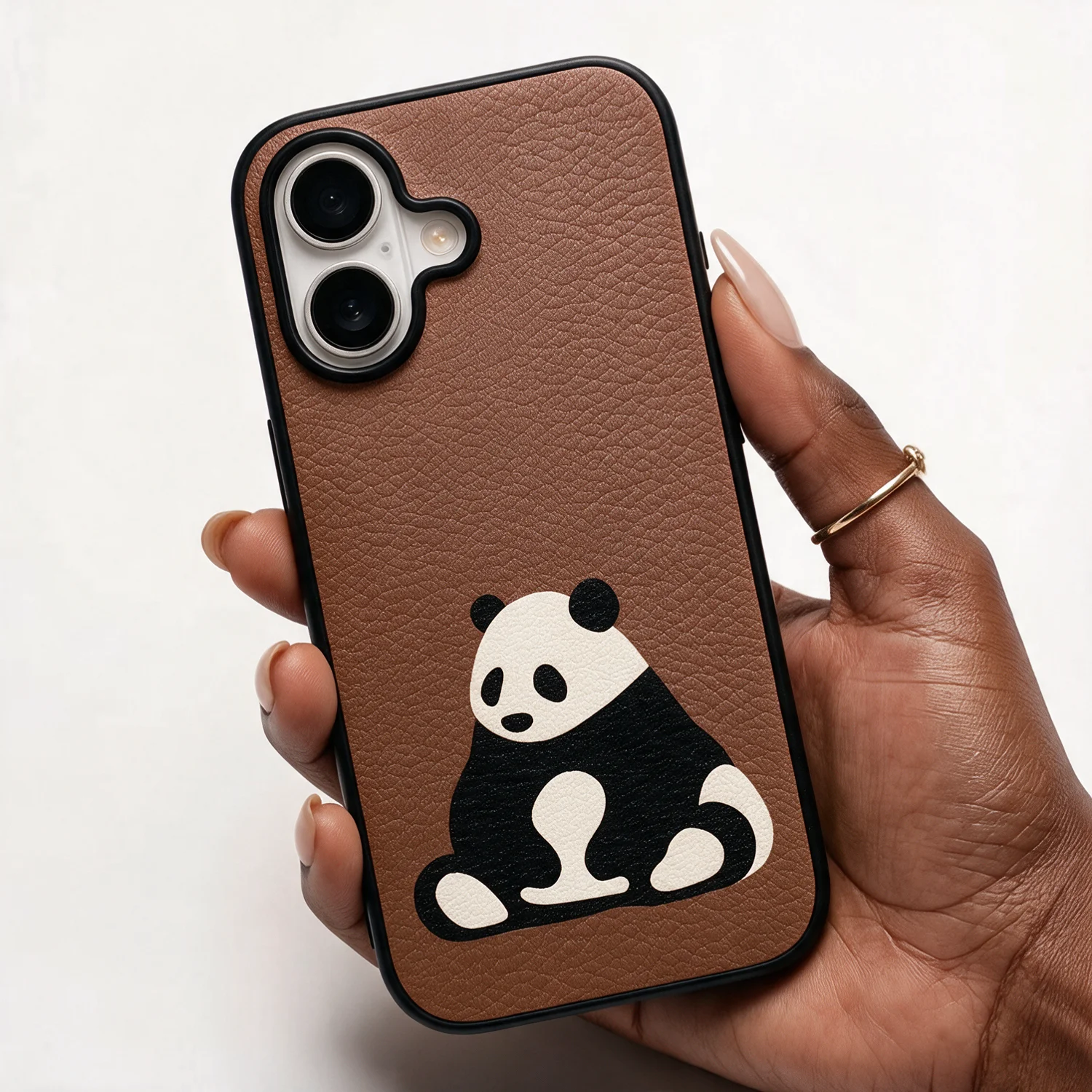 For Apple IPhone 16 17 Case Phone Luxury Genuine Leather Phone with Cat Panda Pattern Design IPhone17 16 Women Anti-fall Covers