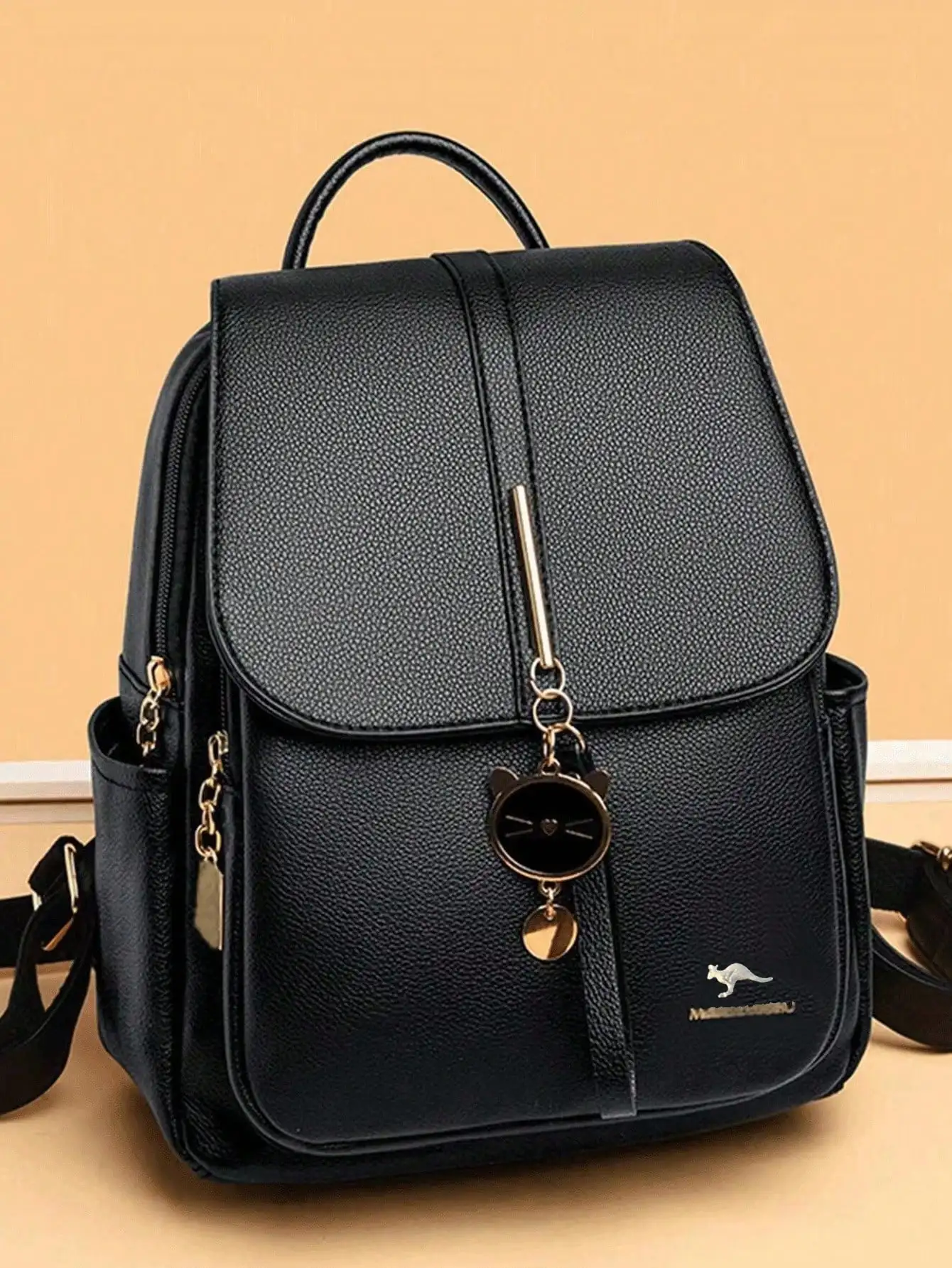 2024 Retro Preppy Rucksack – großes Fassungsvermögen, Doppelreißverschluss, tierische Metallschnalle, für Jugendliche/Studenten/weiße Kragen