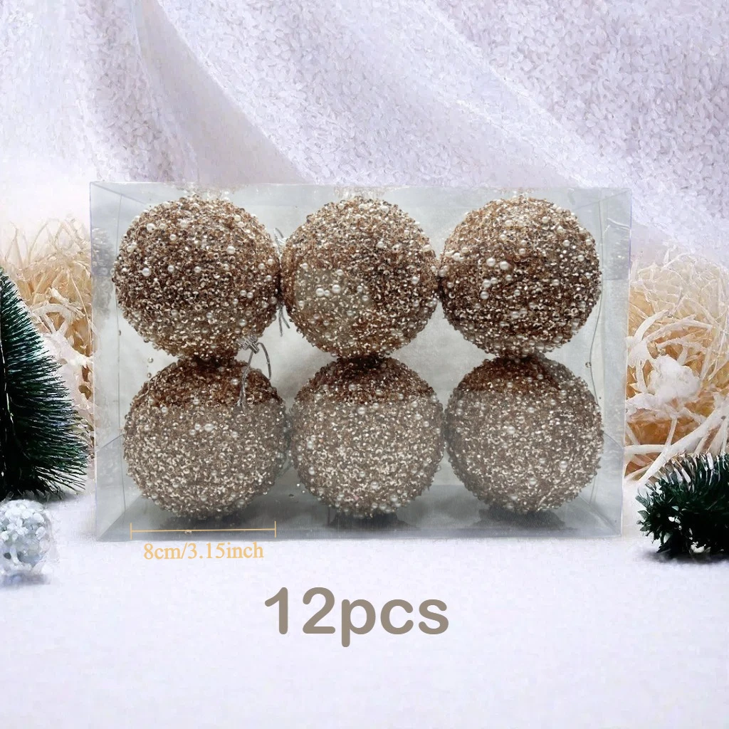 

12 шт., шампанское, золотые блестящие рождественские шары, 8 см, подвесные сверкающие шары для рождественской елки, подвески для новогодней вечеринки, декоративные украшения