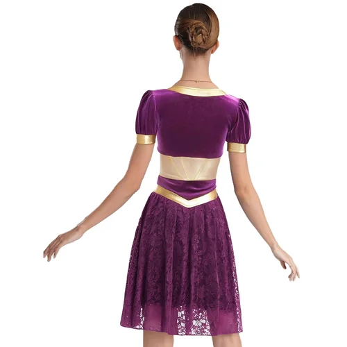 Imagen 2 del producto Traje de actuación de danza árabe para mujer, vestido metálico de encaje Floral con cuello en V, vestido de danza del vientre ajustable, Ropa de baile