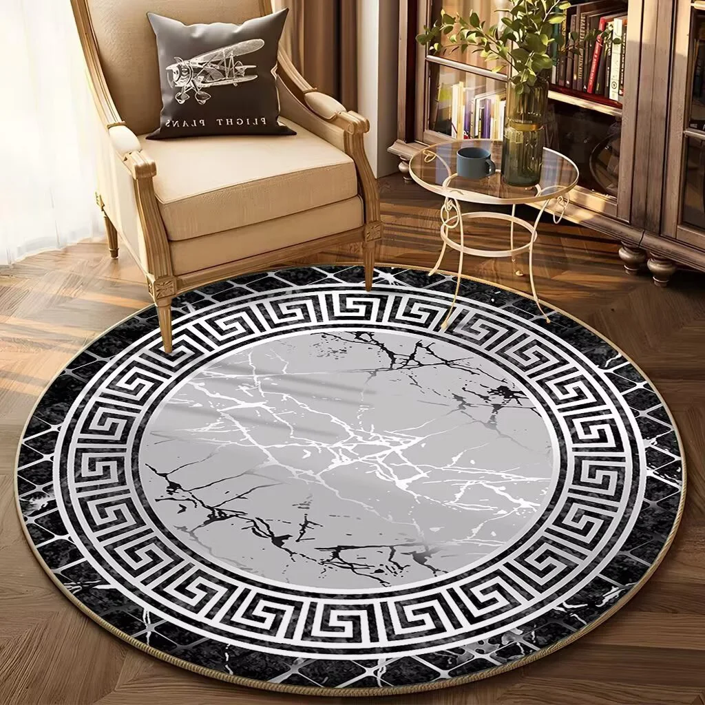 European Golden Luxury Round Carpet Living Room Sofa Large Rugs Comfortable Bedside Non Slip Carpet in Bedroom Coffee Tables Mat
