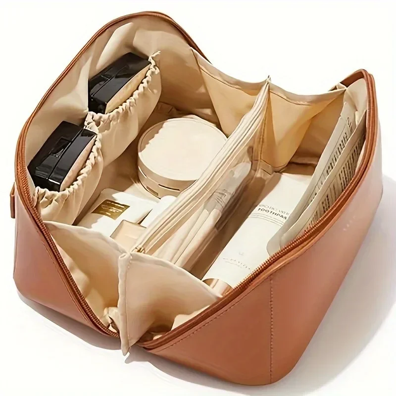 1PC Large Capacity Waterproof Makeup Bag, Toiletry Wash Pouch with Divider Handle, Travel Cosmetic Organizer Zipper Case