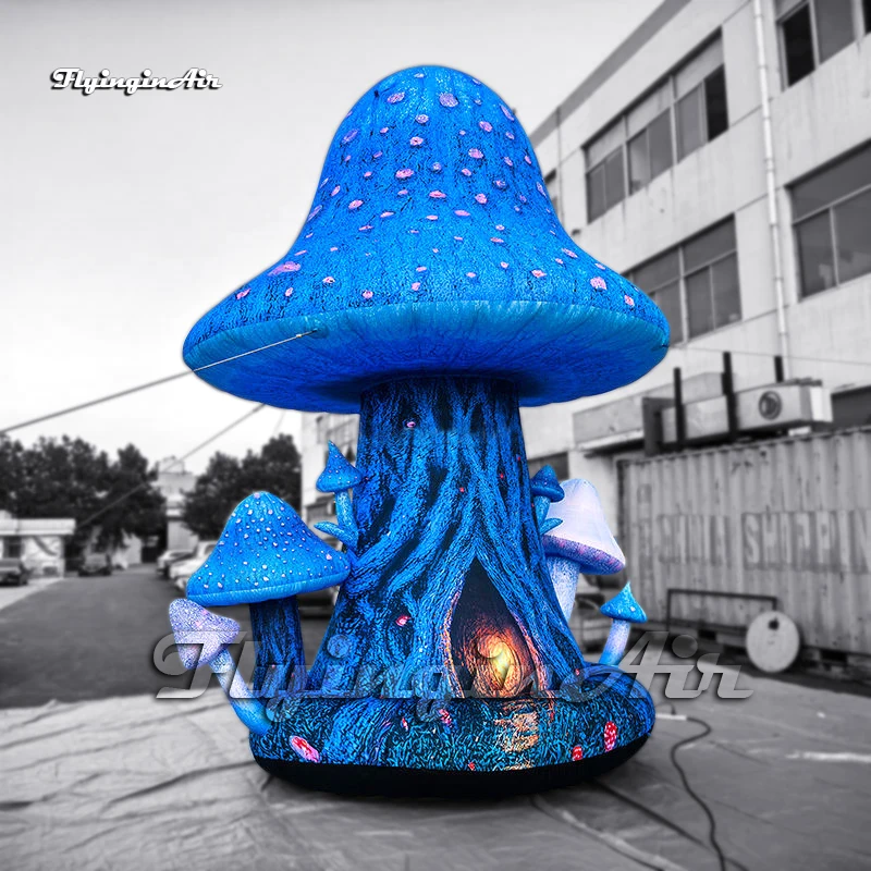5m/6m Fancy Blue Giant Inflatable Mushroom With LED Light Party Decorations Fairy Tale Themed Ornaments