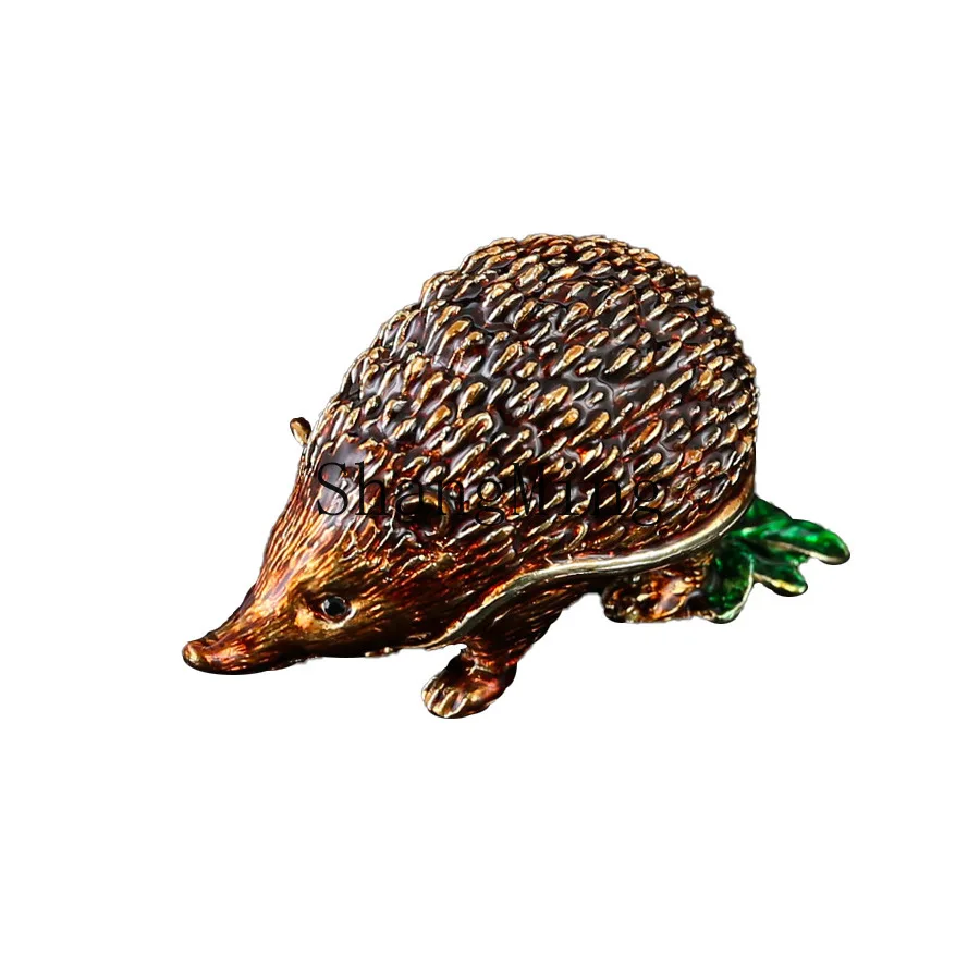 

PYH New Simulation Little Hedgehog Jewelry Box Home Ornament Jewelry Storage Box Metal Crafts Flip Dust-proof Creative