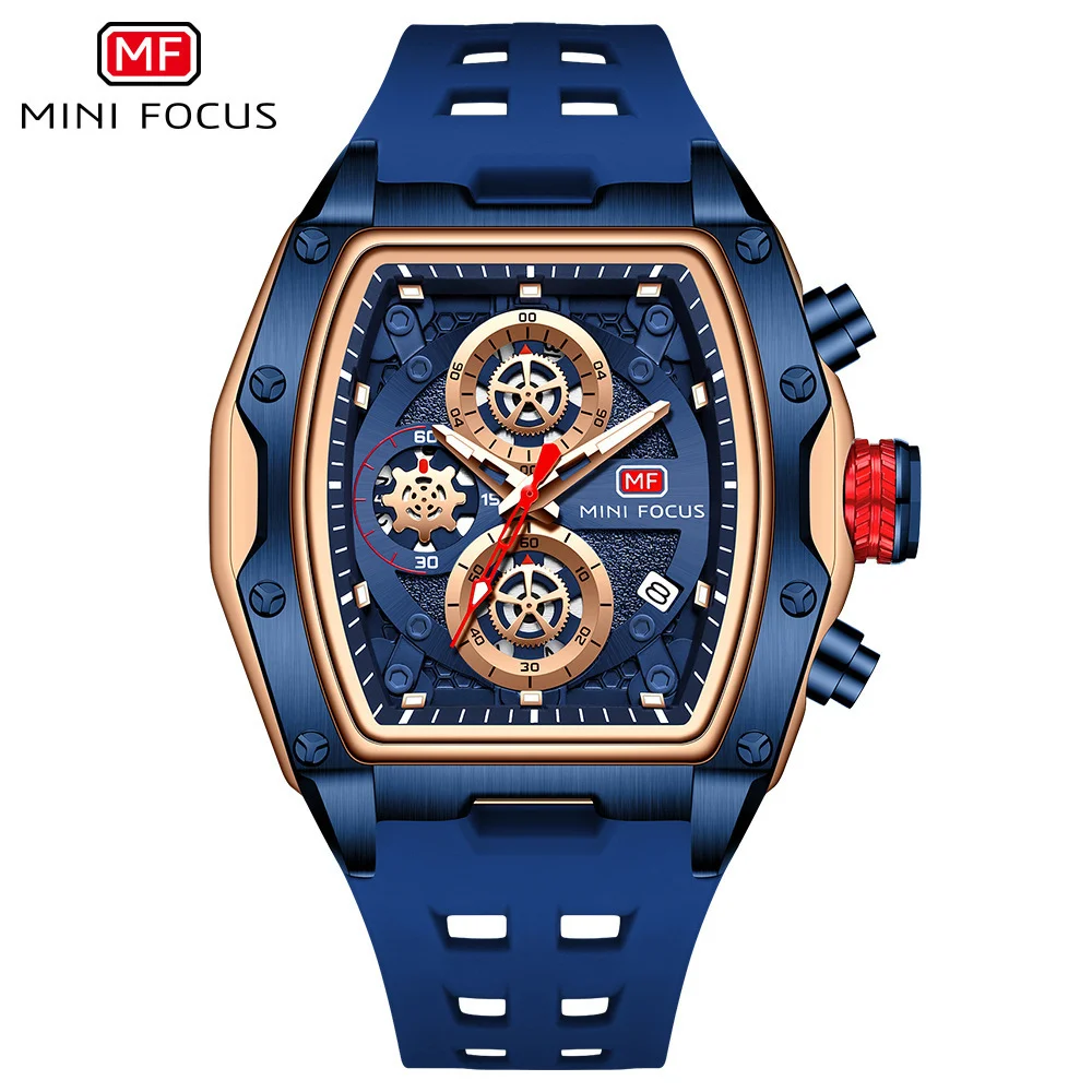 MINI FOCUS Multifunctional Luxury Fashion Quartz Wristwatches for Men Warrior Red Strap Waterproof Chronograph reloj hombre 473G