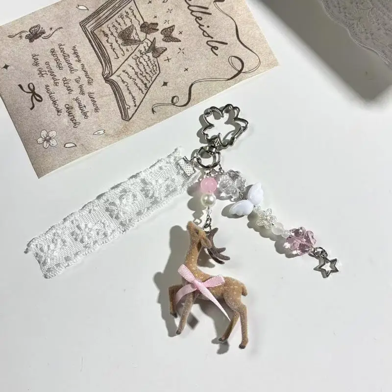 1 Stück Niedlicher Tragbarer Hirsch-Schlüsselanhänger Handgefertigter Koreanischer Stil Handy-Charms Länge DIY Perlen-Hülle – Detail 3