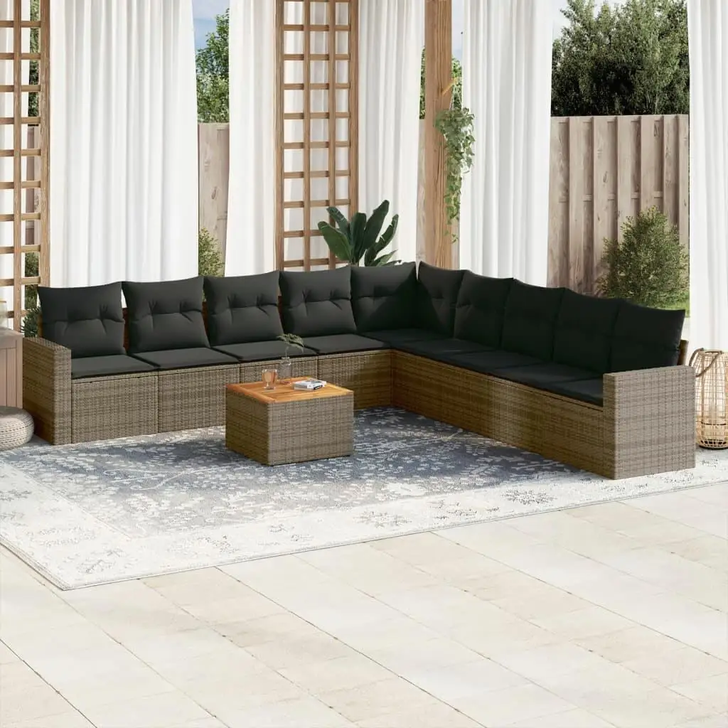 10-teiliges Gartensofa-Set mit Kissen aus grauem Polyrattan