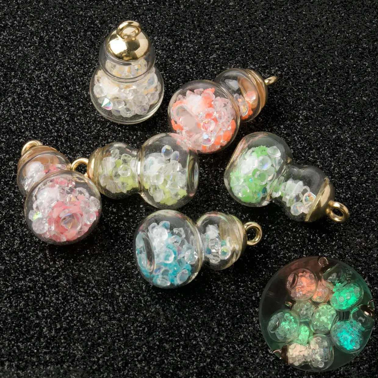 10pcs/lot 28x16mm Transparent Gourd Shape Glass Bottles Pendants Luminous Gravel Charms Earrings Crafts for Christmas Decoration