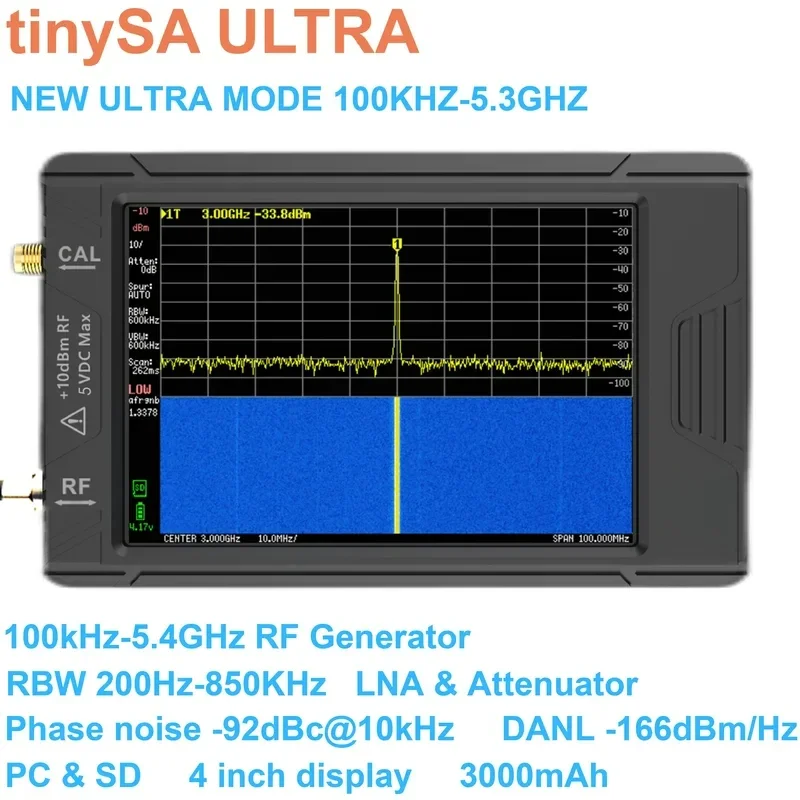 For TinySA ULTRA 100K-5.3GHz Handheld Tiny Analyzer with 4-inch TFT Display Box and Battery