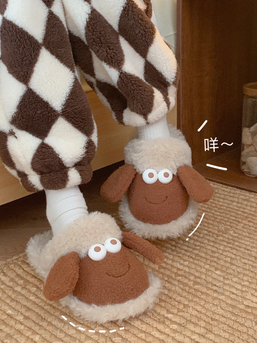 Cute Sheep Parent-child Slippers Warm Household Cute Cotton Slippers Man Women Winter Comfortable And Anti Slip Baby Shoes