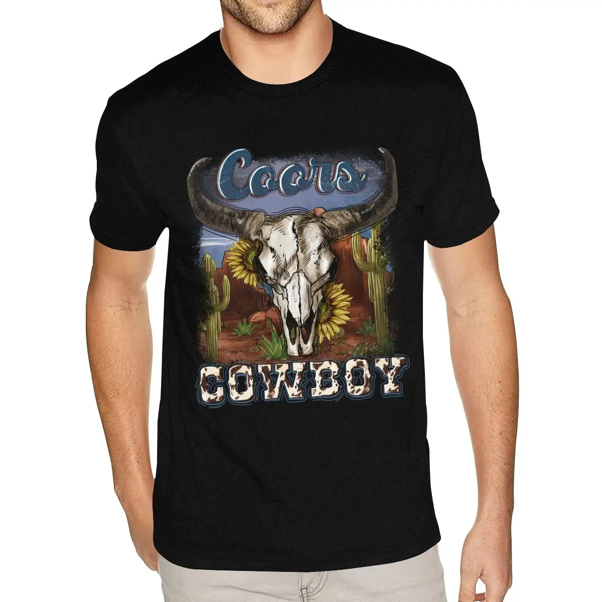 

Coors Cowboy Tee Shirt for Men Design Your Own Short Sleeve Pure Cotton Black Crew Neck T Shirts