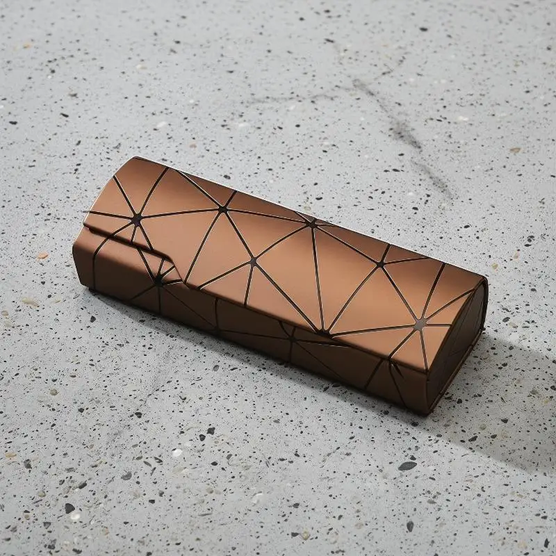 Hard Eyeglasses Protective Case Geometric Line Stylish Waterproof PU Leather Box for Daily Commute Use