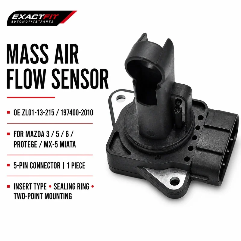 ZL01-13-215 MAF Mass Air Flow Meter Sensor OE 197400-2010 5-Pin Insert Type for Mazda 3 5 6 Protege MX-5 Miata Air Intake 1PC