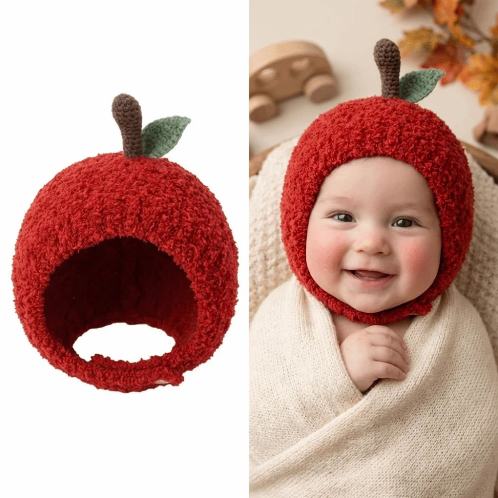 

Элегантная детская мягкая теплая шапка в форме яблока с защитой ушей, красная, ветрозащитная, утепленная, для улицы, с защитой от ветра, толстая, для малышей