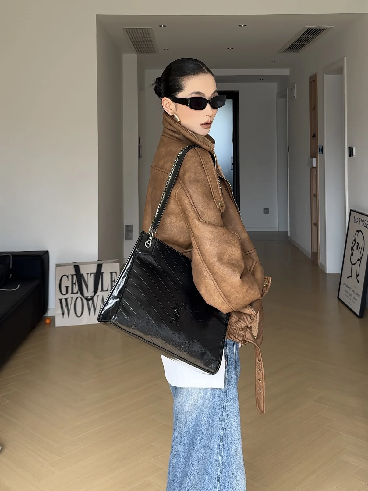 CIZZLEMORE-abrigo de motociclista con textura Retro para mujer, abrigo ortopé con cuello entrelazado de cuero y piel con forro de Fce