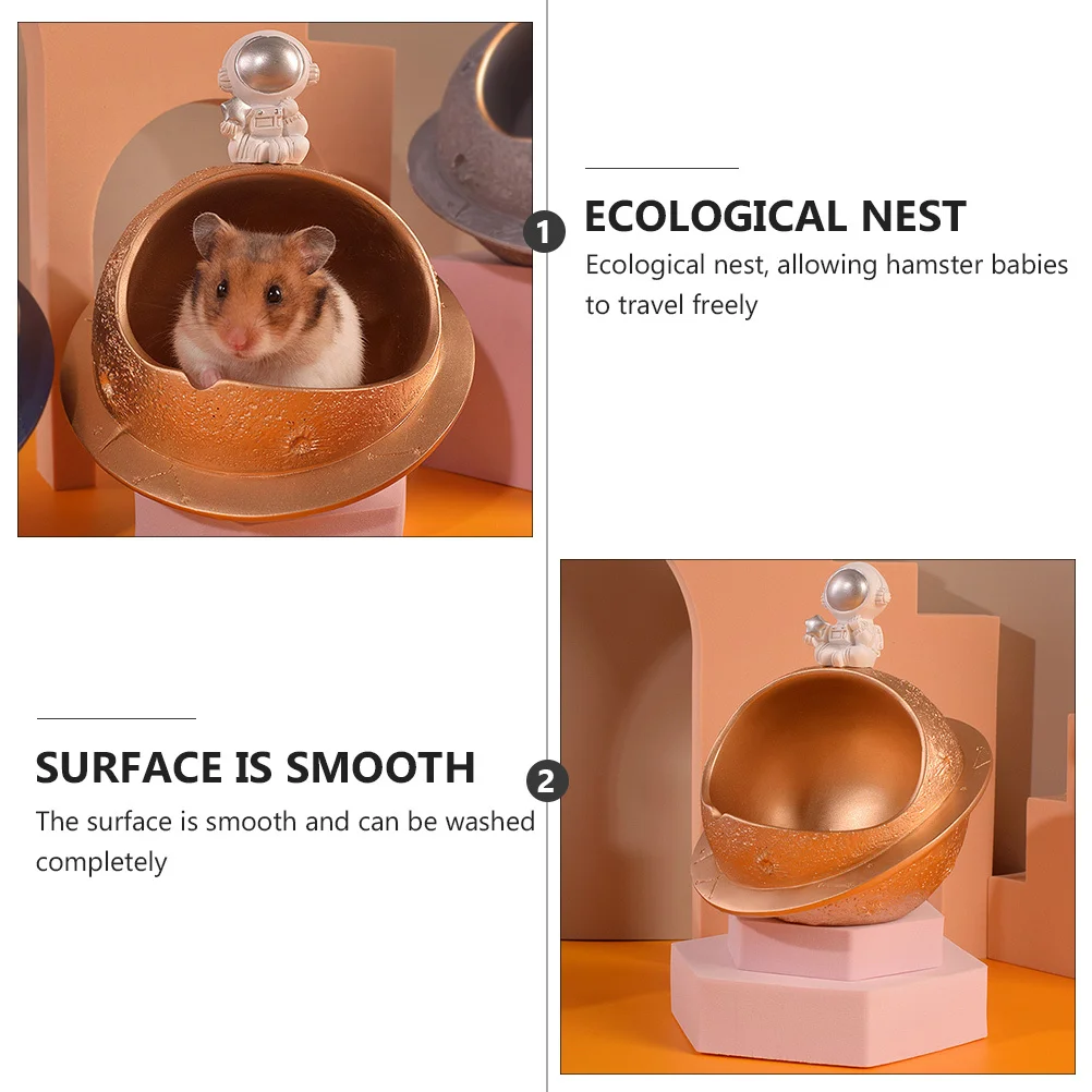 

1Pcs Space Themed Hamster Nest Resin Material Cooling Effect Easy to Wash No Burrs Stylish Pet Sleeping Nest Hamster