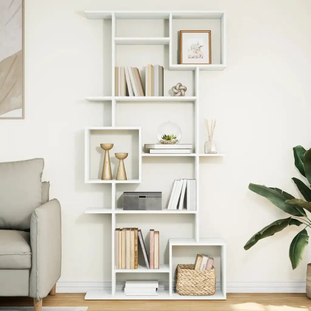 Weißes Bücherregal 92x29x188 cm aus Holzwerkstoff, freistehendes Bücherregal mit offenen Ablagefächern für Wohnzimmer, Arbeitszimmer, Büro