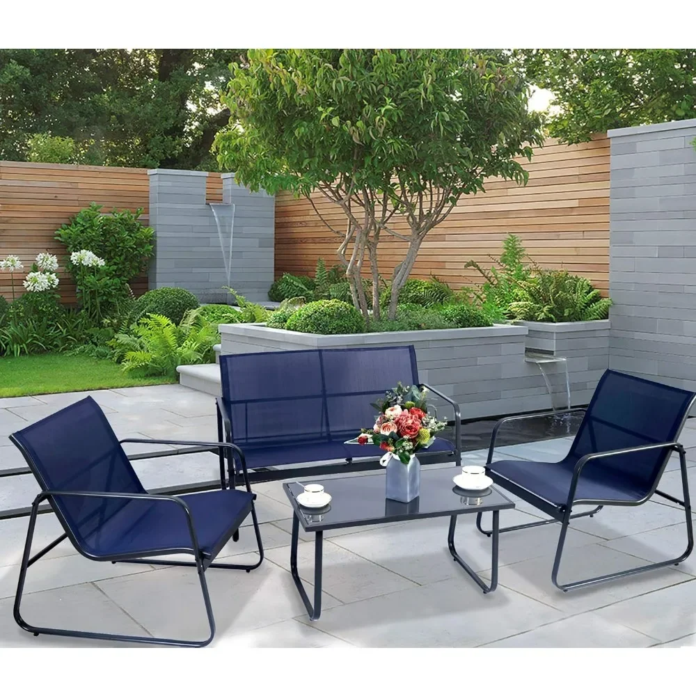 4-Piece Patio Outdoor Furniture Set with Strong Powder Coated Metal Frame One Love Seat 2 Single Chairs