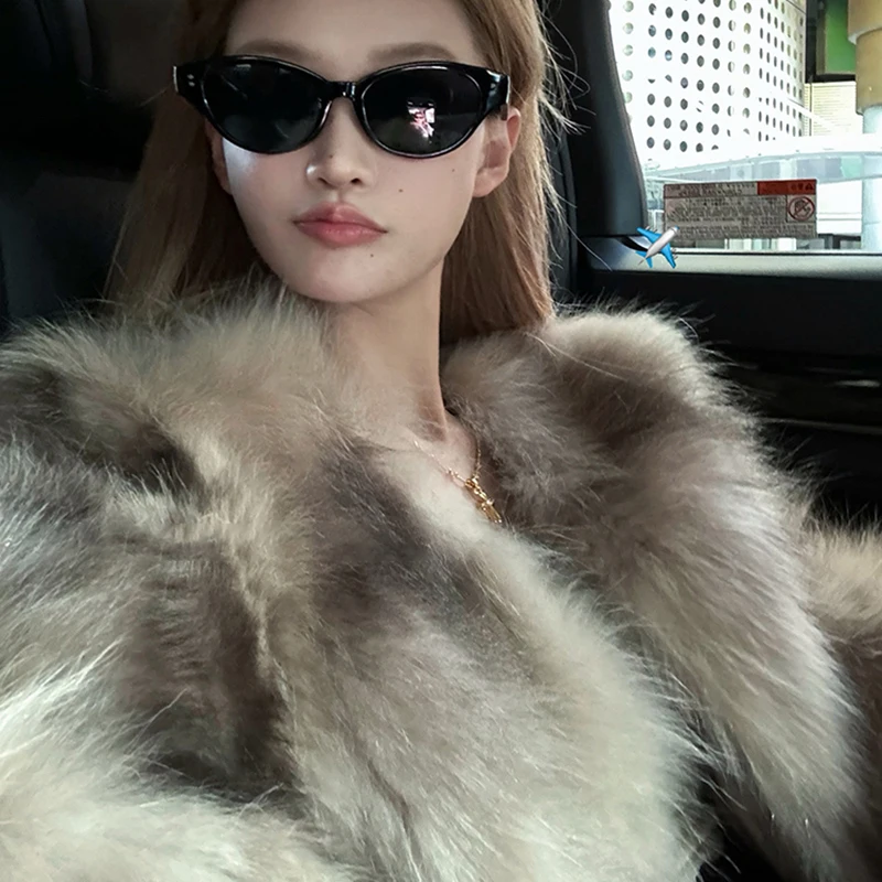 الكورية فو الثعلب الفراء سترة المرأة التدرج رقيق معطف الشتاء الدافئ موضة أنيقة الشارع عادية كسول اقتصاص أبلى
