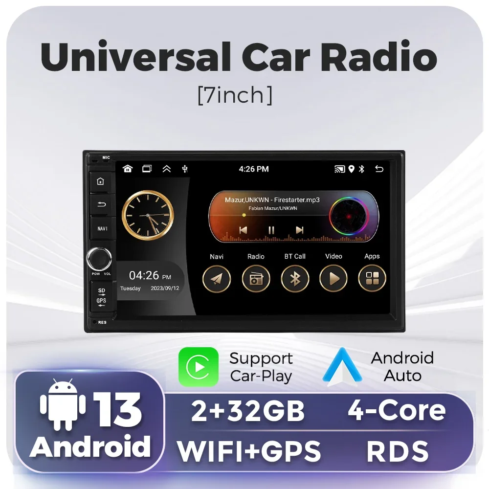 

7 Inch IPS Screen 2 Din Universal Autoradio Android 13 GPS Stereo CarPlay Car Radio 8227 Multimedia Auto Video Player RDS Audio