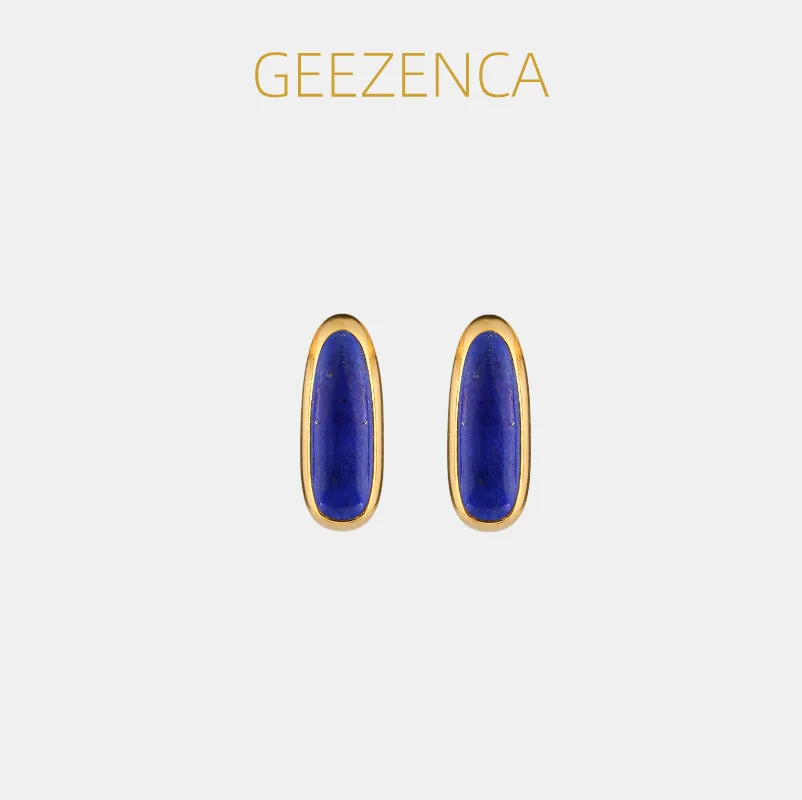 

GEEZENCA 925 Silver Lapis Lazuli Bar Small Stud Earrings Women Gold Plated Simple Trendy Dainty Lightweight Small Earring Gift