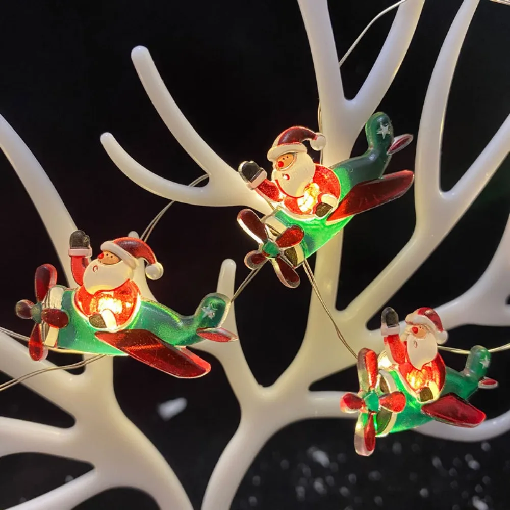 Warm Light Christmas LED String Lights DIY Garland Cartoon Sleigh Airplane Christmas Lights Waterproof Battery Powered