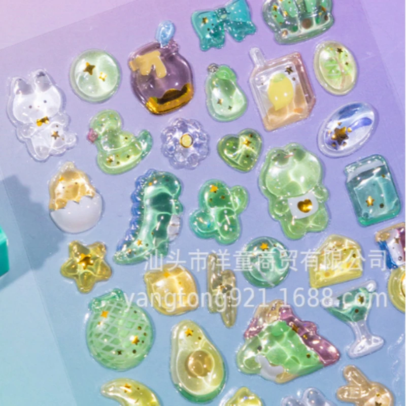 

Cute Cartoon 3D Relief Crystal Stickers - Fun Children's Stationery Phone Case Journal Decoration Kawaii Animal PVC Jelly Decals