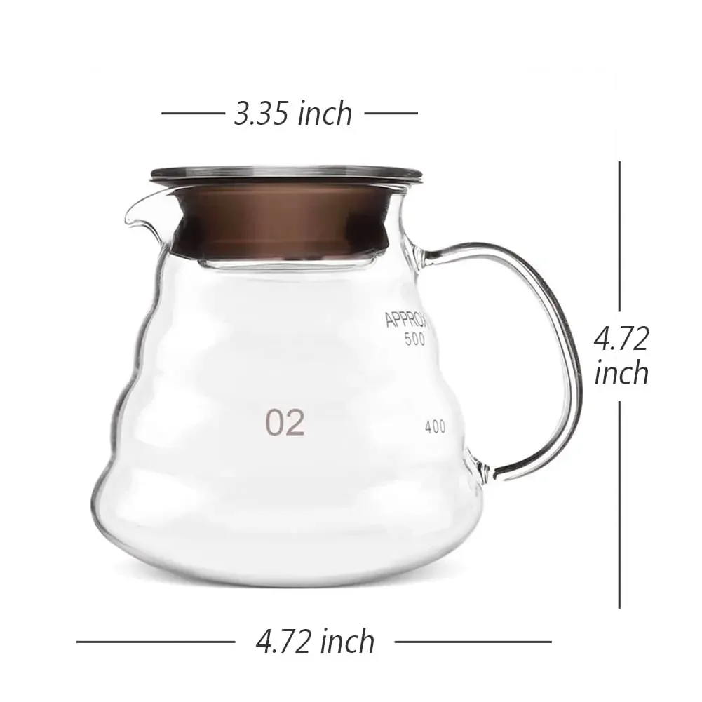 Coffee Carafe, 350/600ml Coffee Clear Glass Kettle Sharing Pot with Lids, Pour Over Coffee Espresso Maker Accessories